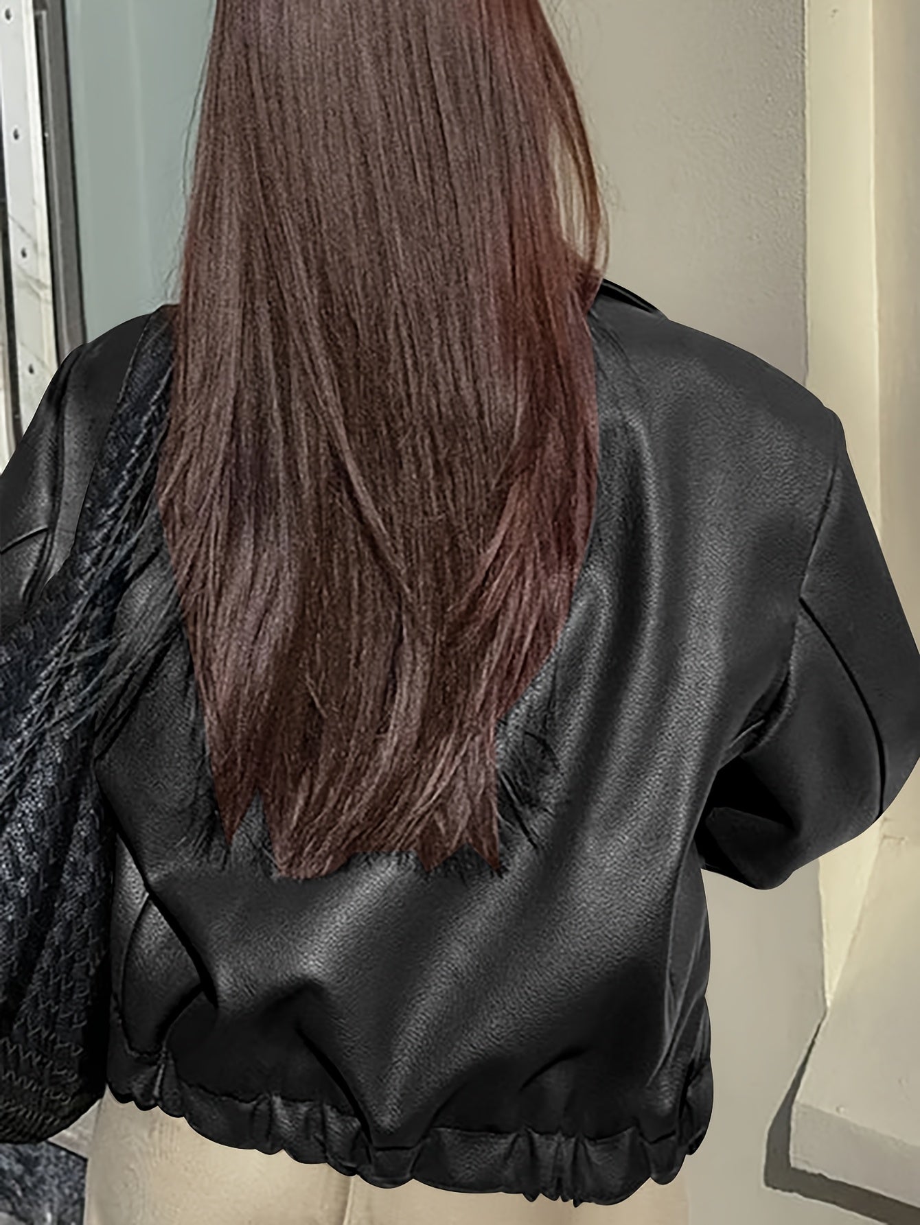 Aura Chic Faux Leather Bomber Jacket | Retro Wine Red Biker Style