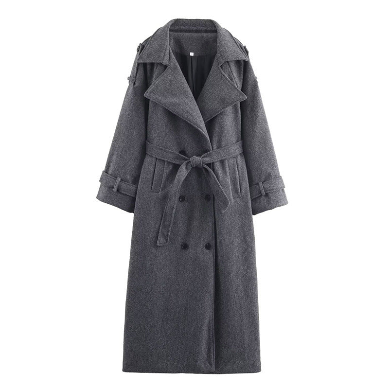 Aura Signature Longline Trench Coat | Women's Double-Breasted Wool Blend Elegance