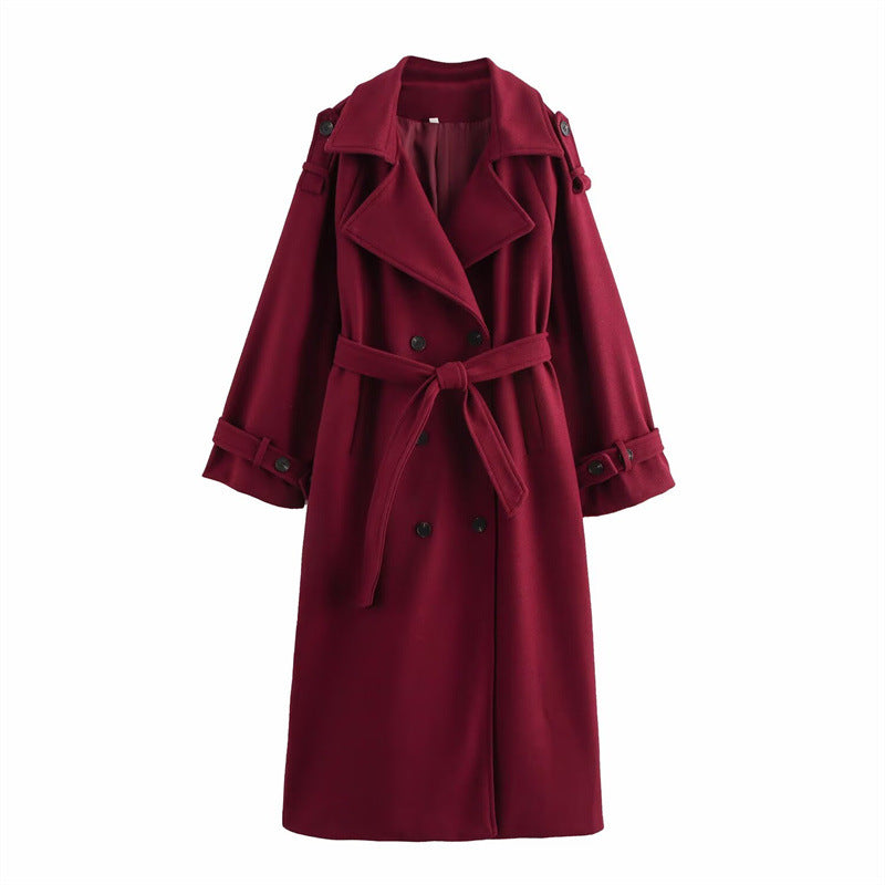 Aura Signature Longline Trench Coat | Women's Double-Breasted Wool Blend Elegance