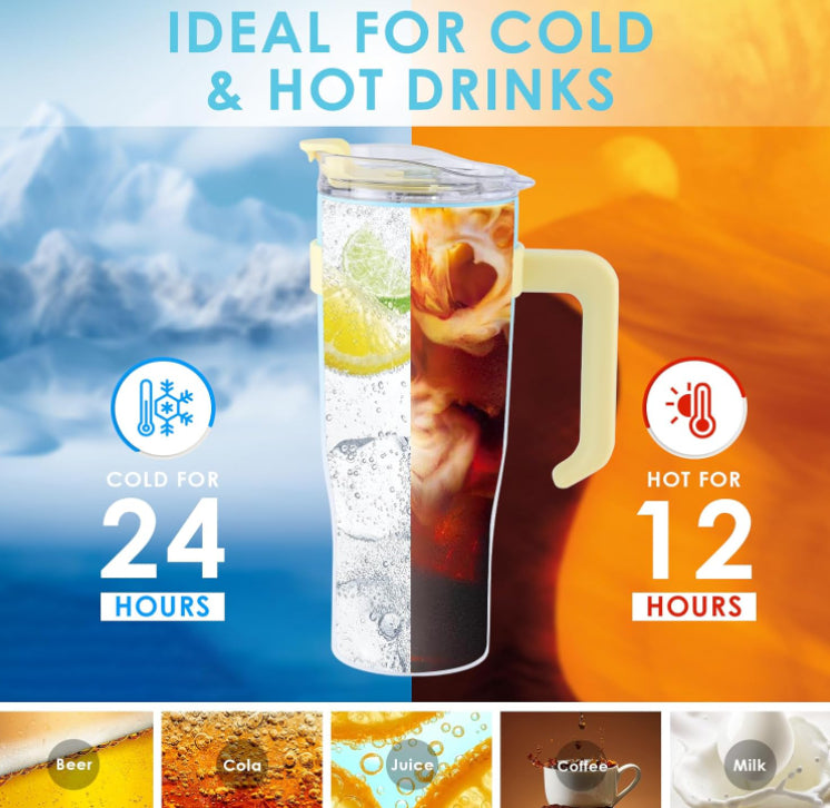 Aura 40 oz Mega Tumbler | Aesthetic Insulated Flask with Comfort Handle & Straw Lid