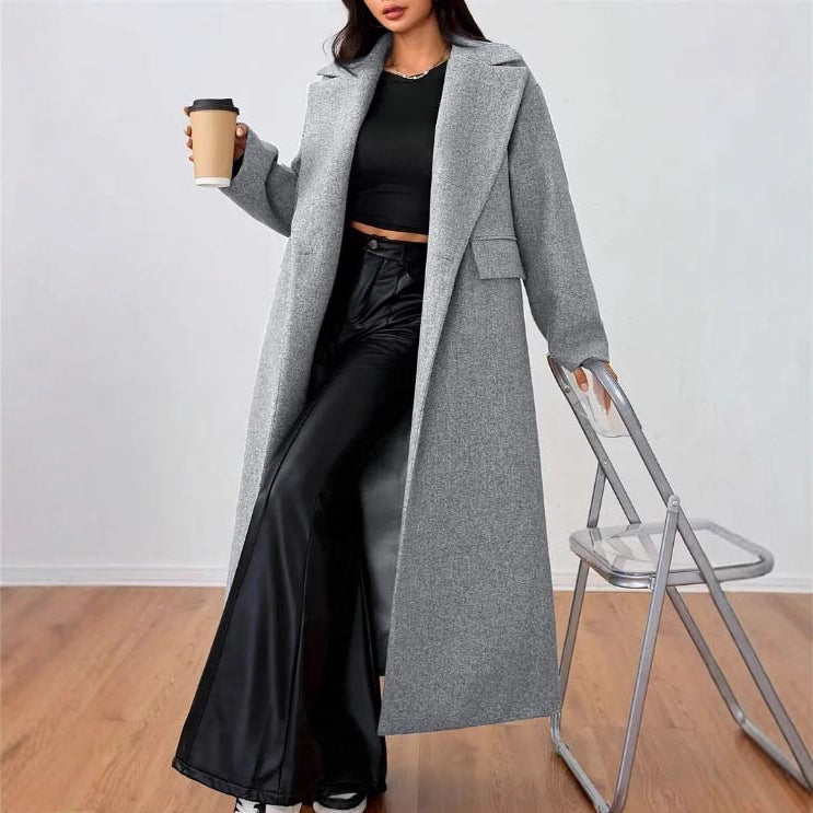 The Aura Chic Lapel Longline Coat: Timeless Staple