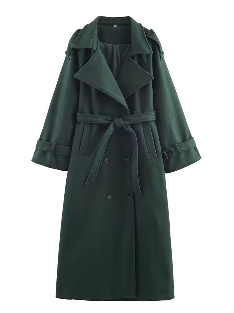 Aura Signature Longline Trench Coat | Women's Double-Breasted Wool Blend Elegance
